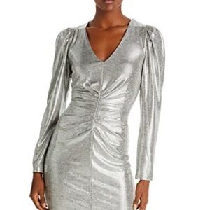 Aqua Metallic V-Neck Dress
